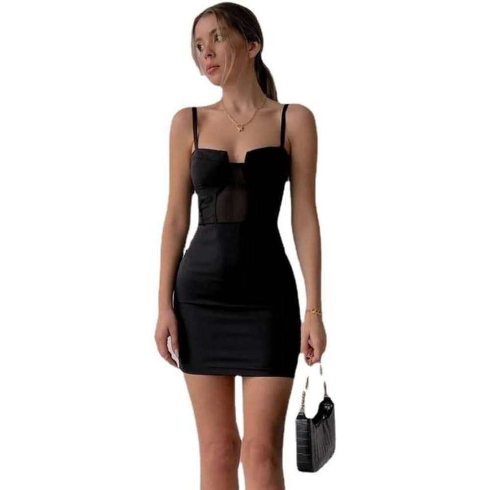 Commense Sleeveless Bodycon Mini Dress‎ Black Sweetheart Neckline Party L